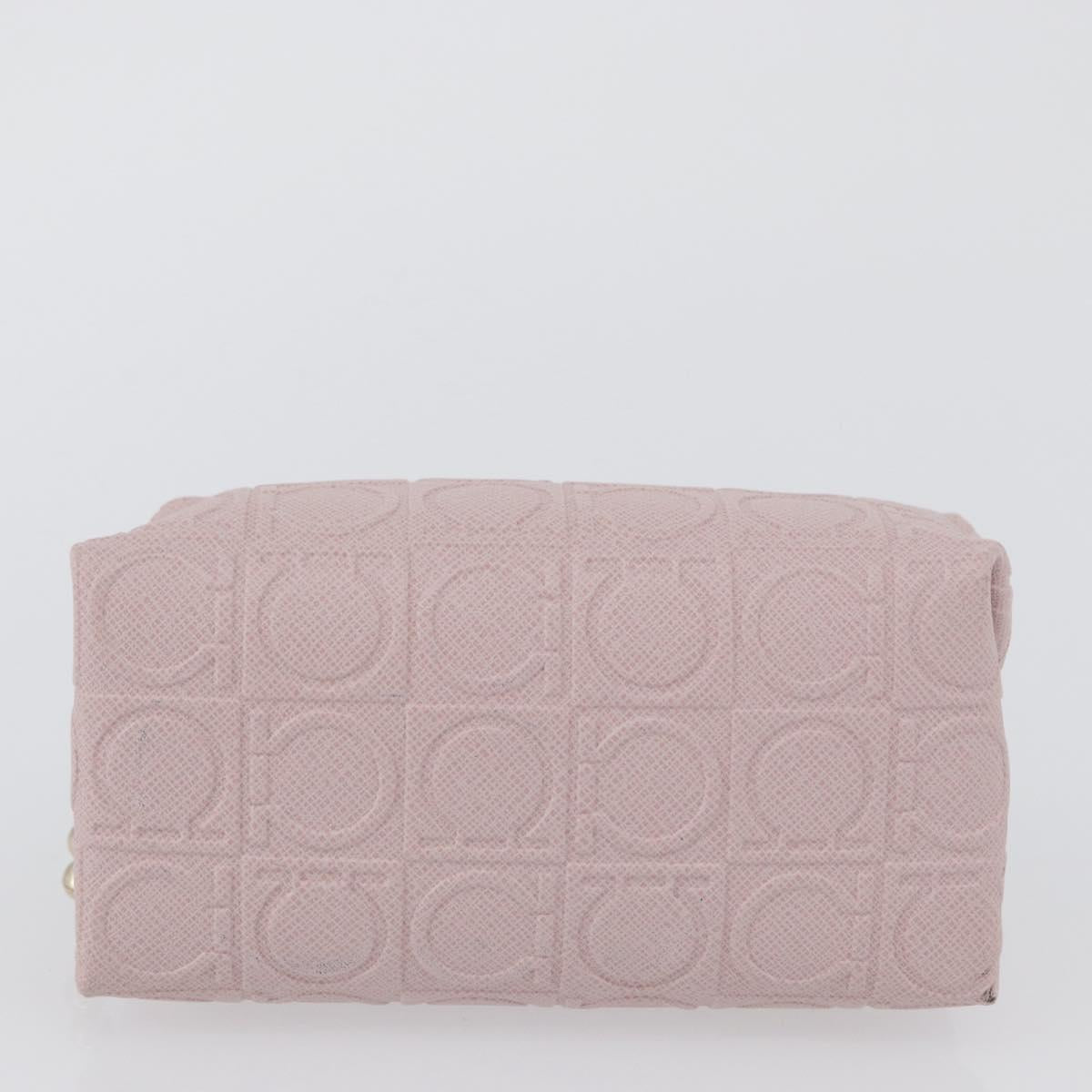 Salvatore Ferragamo Gancini Pouch Leather Pink Gold Auth BA10720V