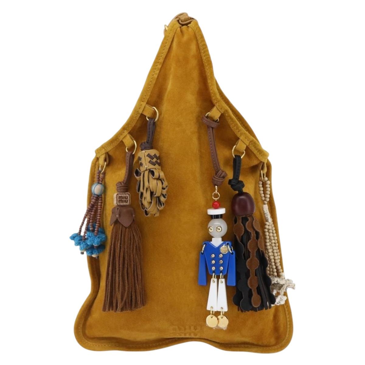 Miu Miu With Tricks Hand Bag Suede Yellow Gold Auth BA10723SM