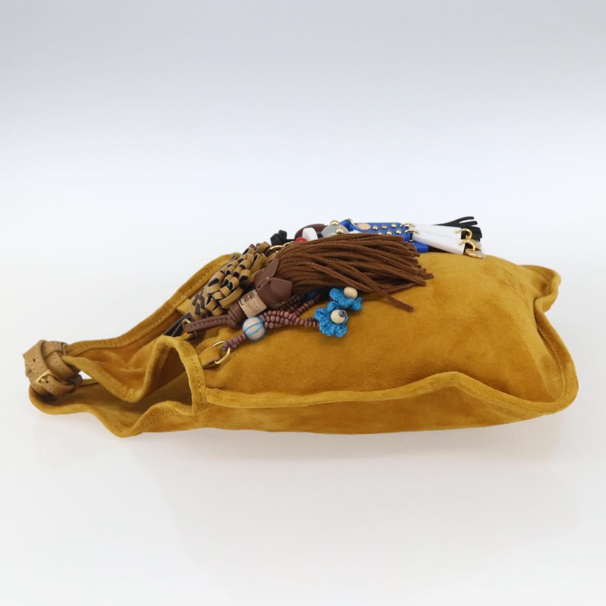 Miu Miu With Tricks Hand Bag Suede Yellow Gold Auth BA10723SM
