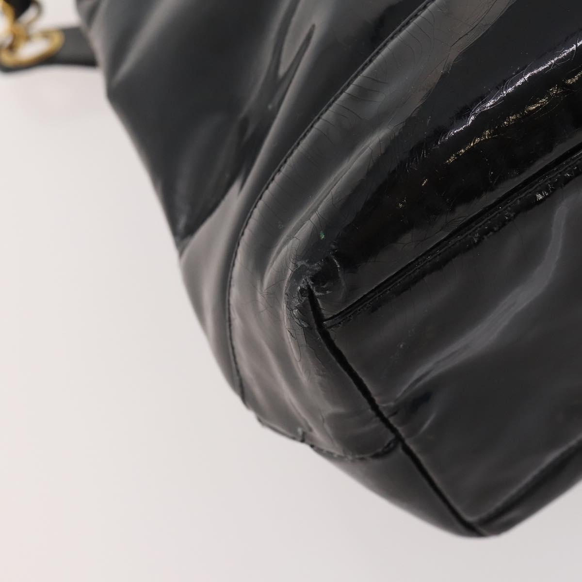 CHANEL Chain Shoulder Bag Patent leather Black Gold CC Auth BA10725