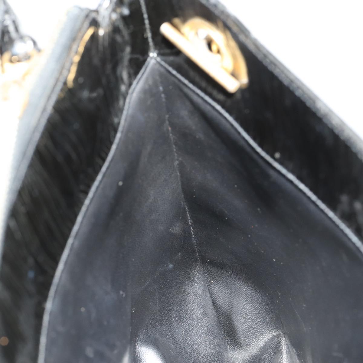 CHANEL Chain Shoulder Bag Patent leather Black Gold CC Auth BA10725