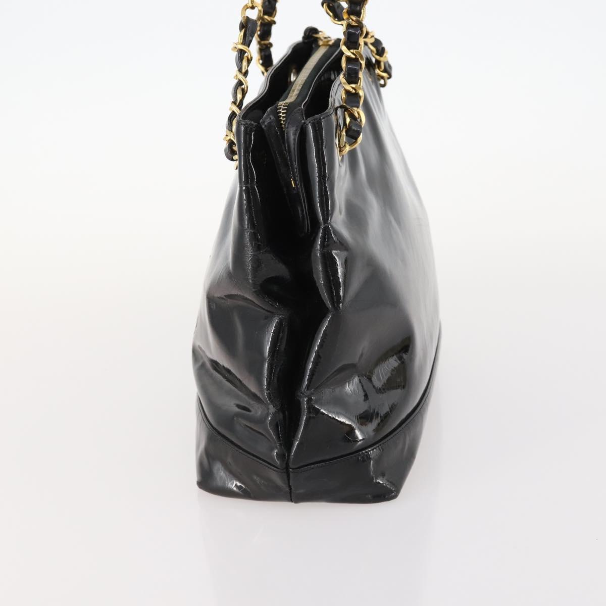CHANEL Chain Shoulder Bag Patent leather Black Gold CC Auth BA10725
