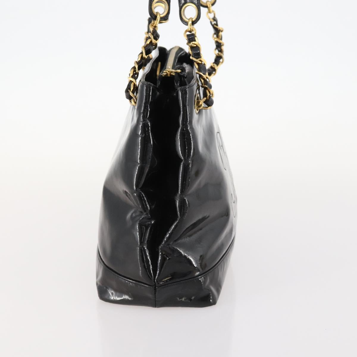 CHANEL Chain Shoulder Bag Patent leather Black Gold CC Auth BA10725