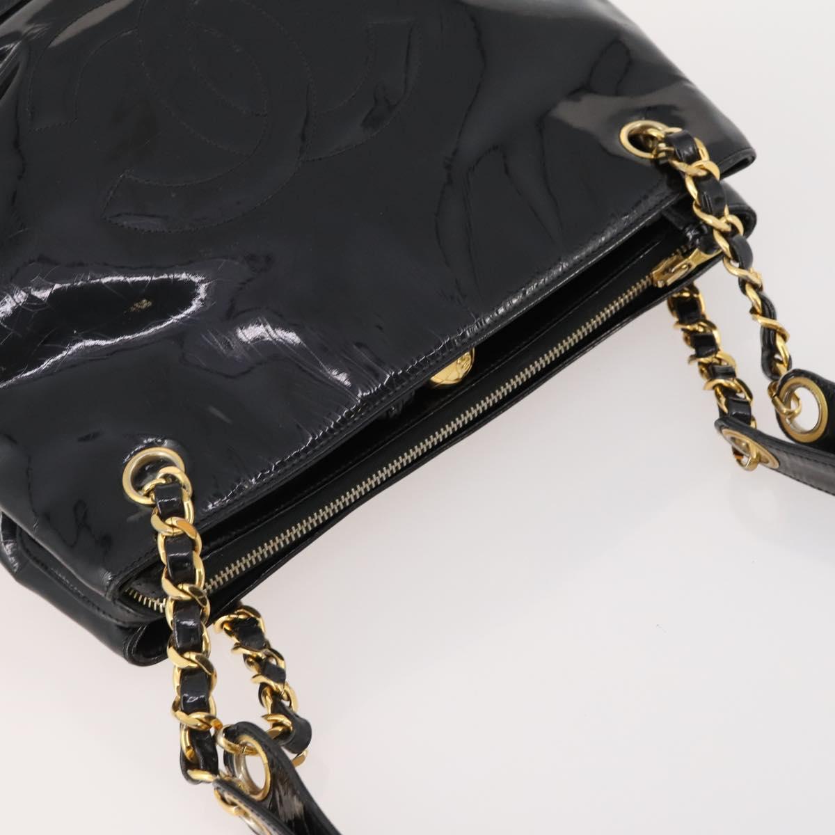 CHANEL Chain Shoulder Bag Patent leather Black Gold CC Auth BA10725