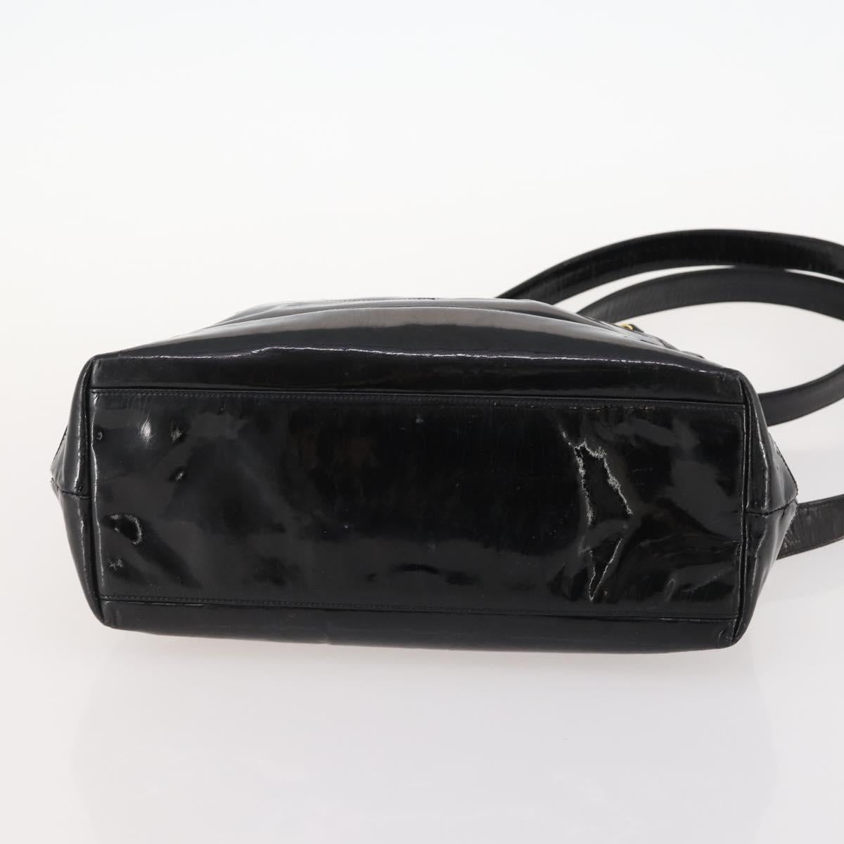 CHANEL Chain Shoulder Bag Patent leather Black Gold CC Auth BA10725