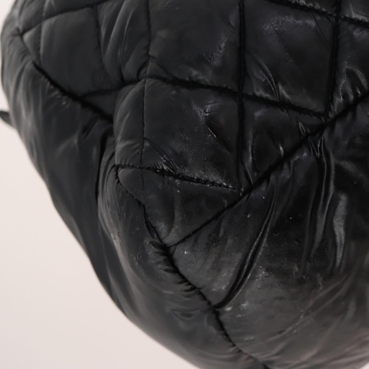 CHANEL Hand Bag Nylon Black Silver CC Auth BA10726