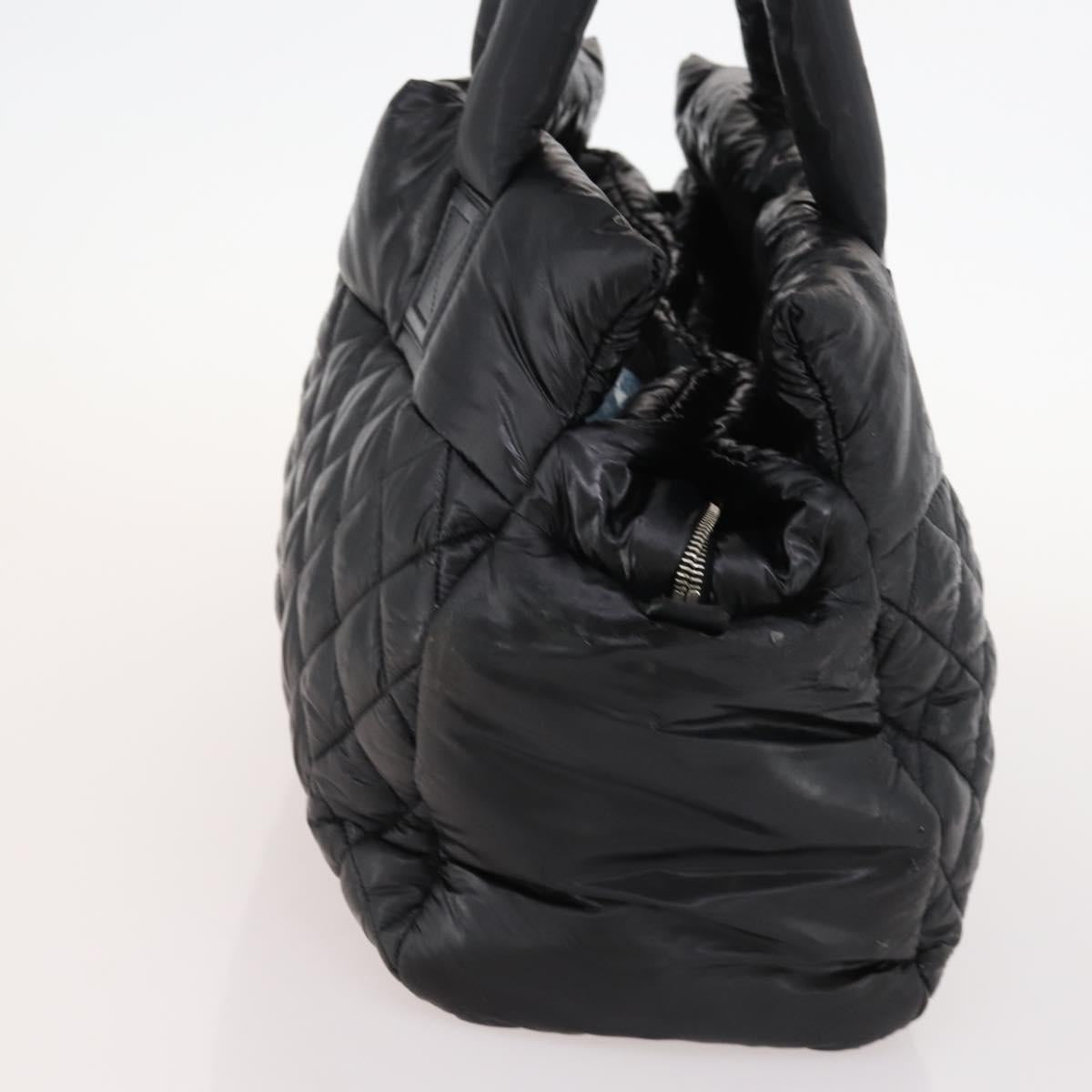 CHANEL Hand Bag Nylon Black Silver CC Auth BA10726