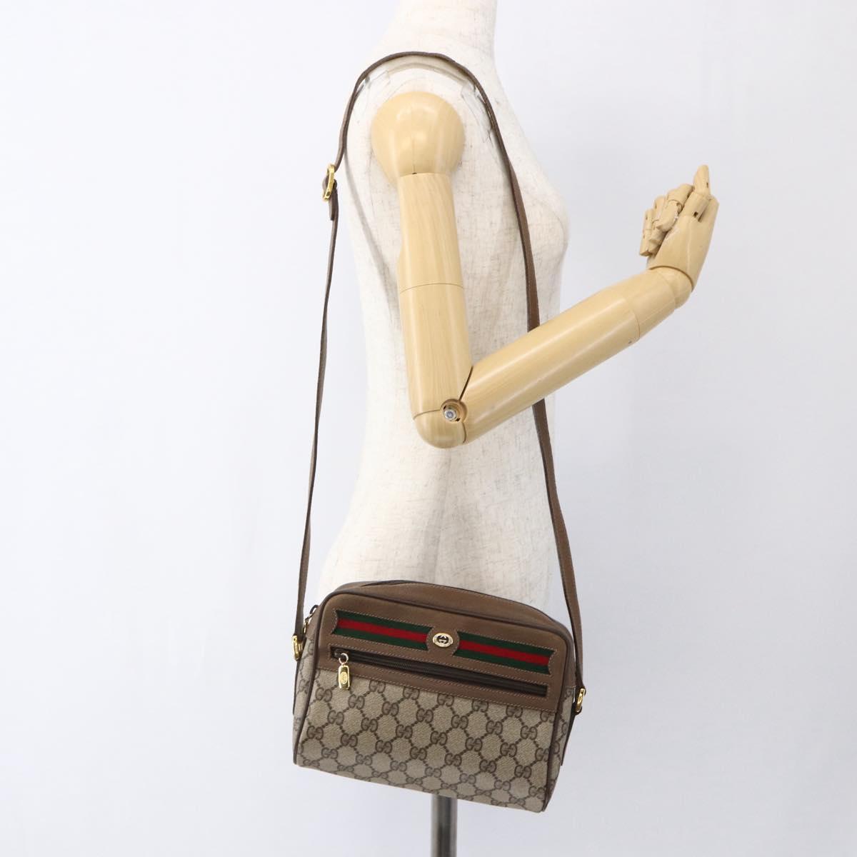 GUCCI GG Supreme Web Sherry Line Bag PVC Beige Gold 56 02 087 Auth BA10727