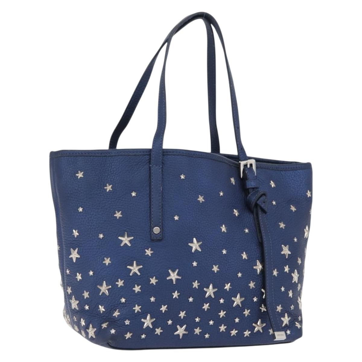 Jimmy Choo Tote Bag Leather Blue Silver Auth BA10728