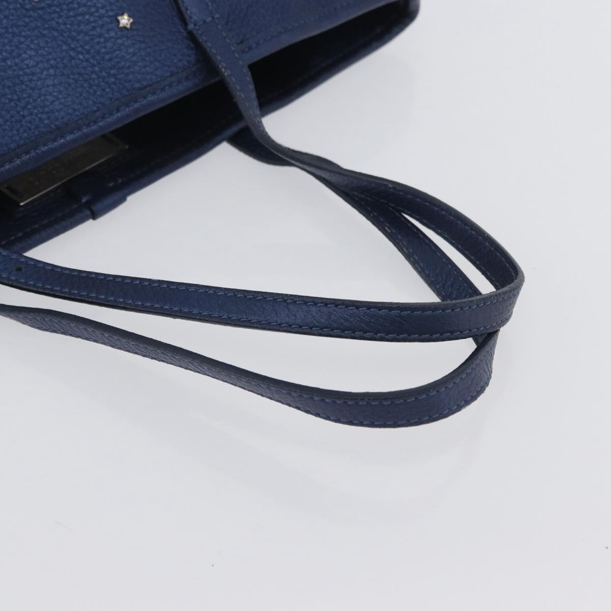 Jimmy Choo Tote Bag Leather Blue Silver Auth BA10728