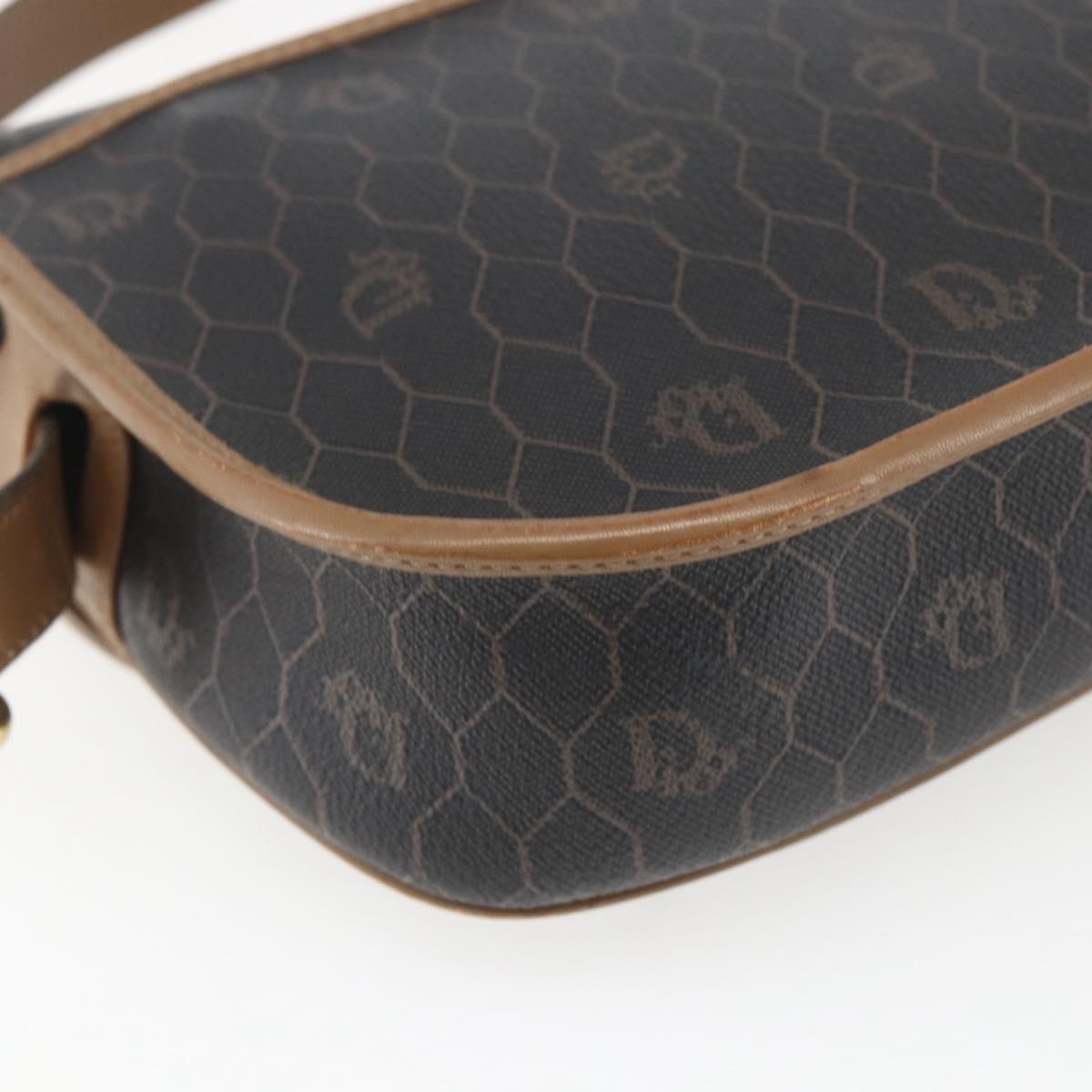 Christian Dior Honeycomb Canvas Shoulder Bag PVC Black Gold Auth BA10729