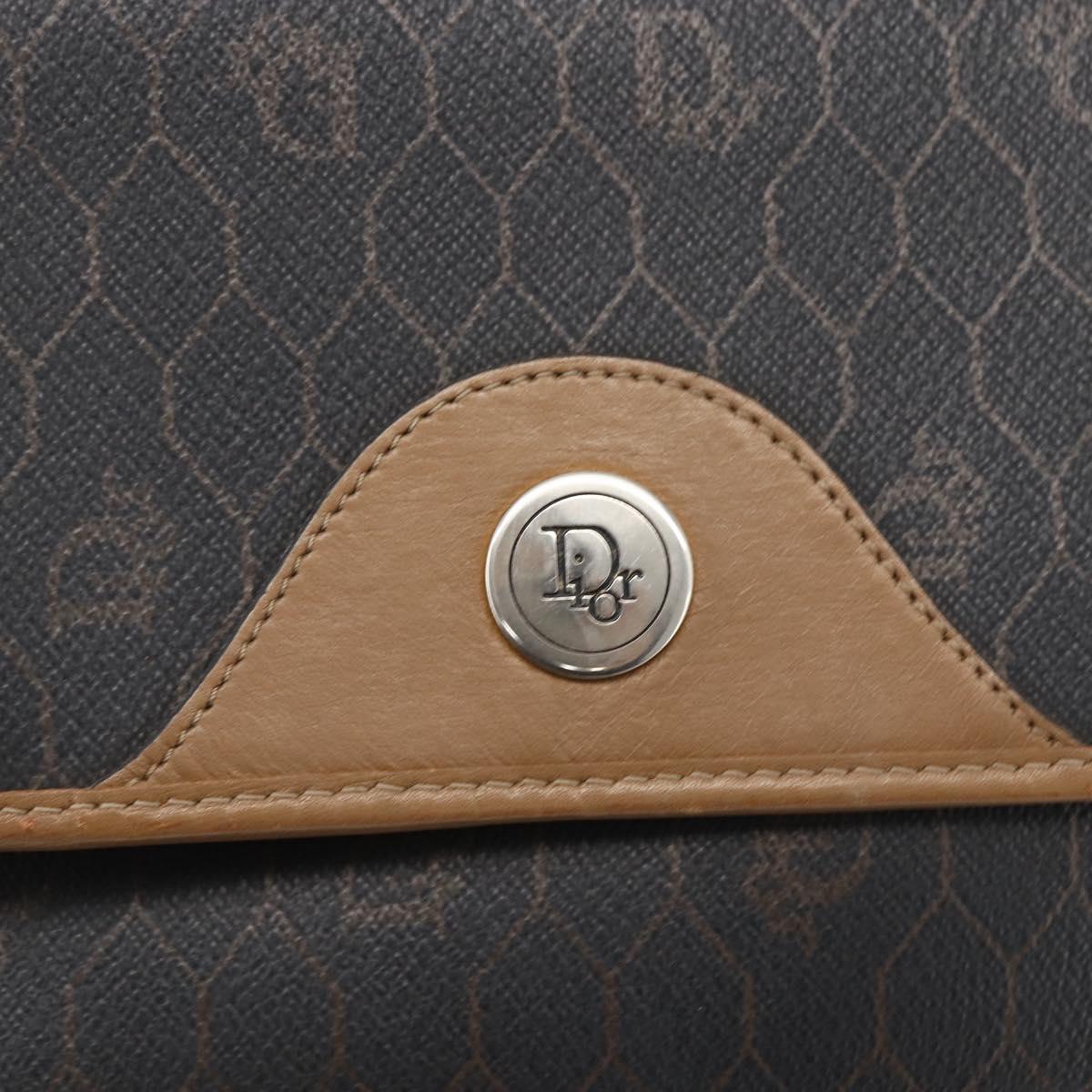 Christian Dior Honeycomb Canvas Shoulder Bag PVC Black Gold Auth BA10729