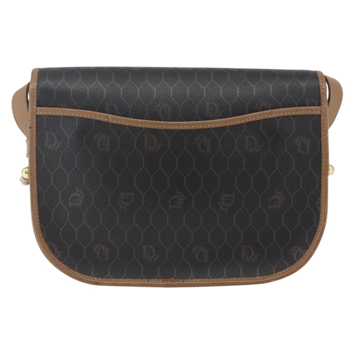 Christian Dior Honeycomb Canvas Shoulder Bag PVC Black Gold Auth BA10729
