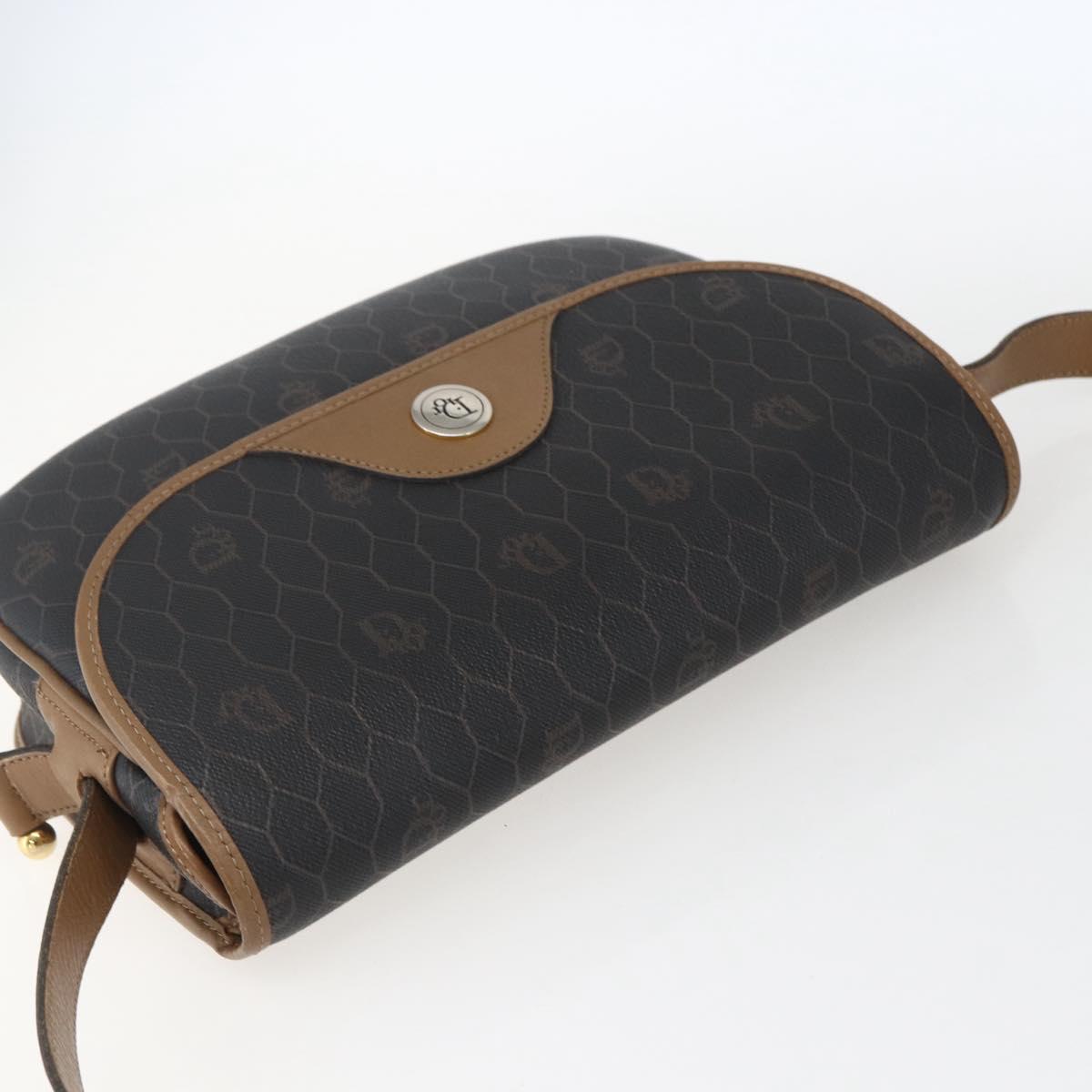 Christian Dior Honeycomb Canvas Shoulder Bag PVC Black Gold Auth BA10729