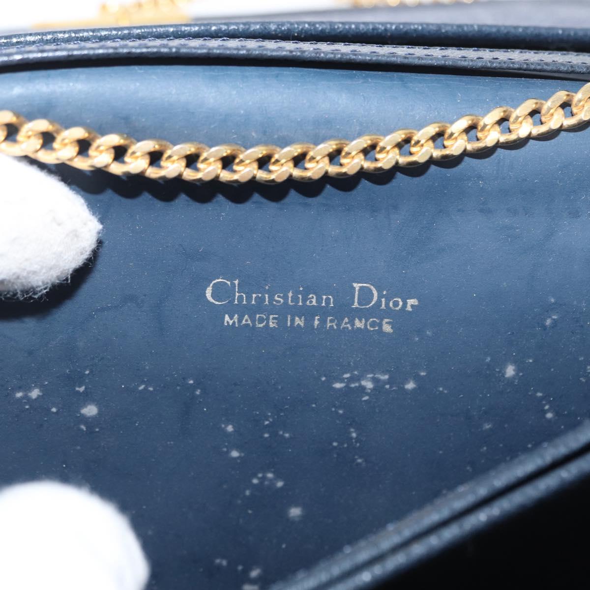 Christian Dior Honeycomb Canvas Chain Shoulder Bag PVC Navy Gold Auth BA10730