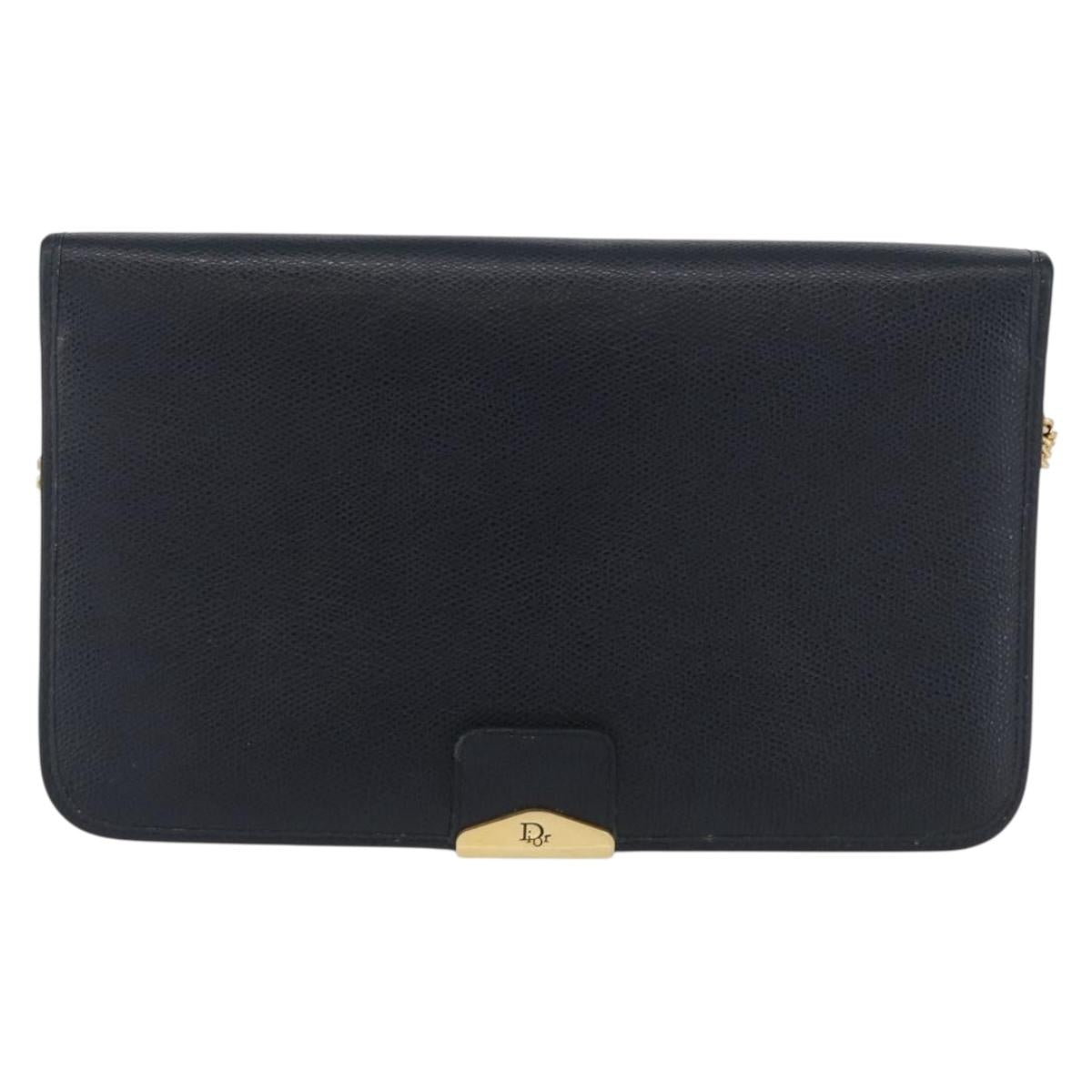 Christian Dior Honeycomb Canvas Chain Shoulder Bag PVC Navy Gold Auth BA10730