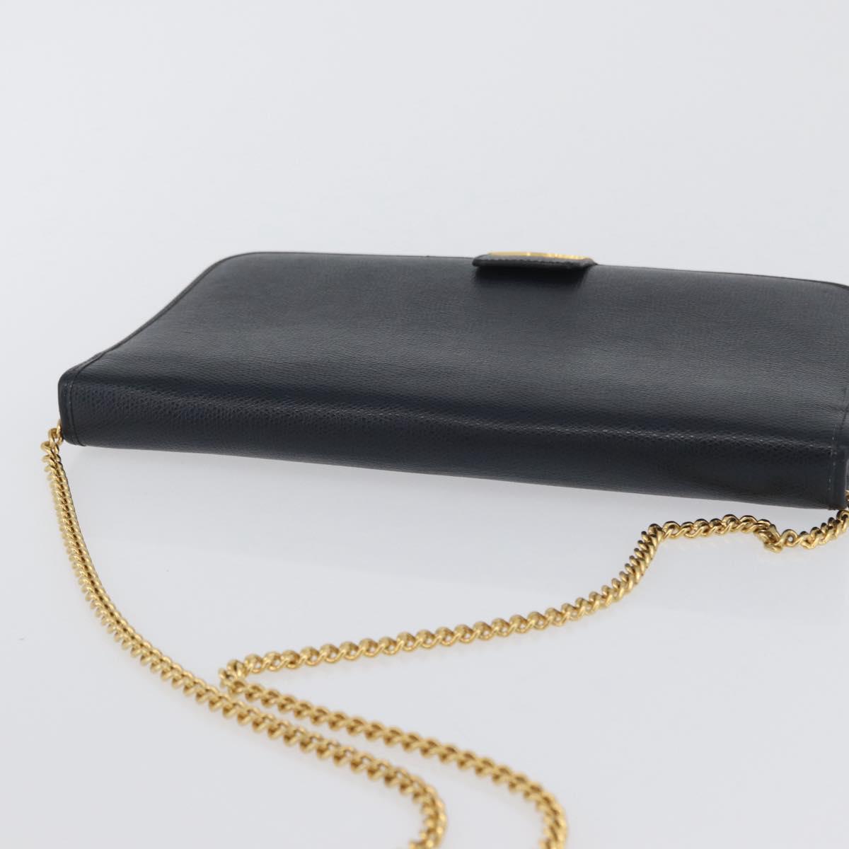Christian Dior Honeycomb Canvas Chain Shoulder Bag PVC Navy Gold Auth BA10730