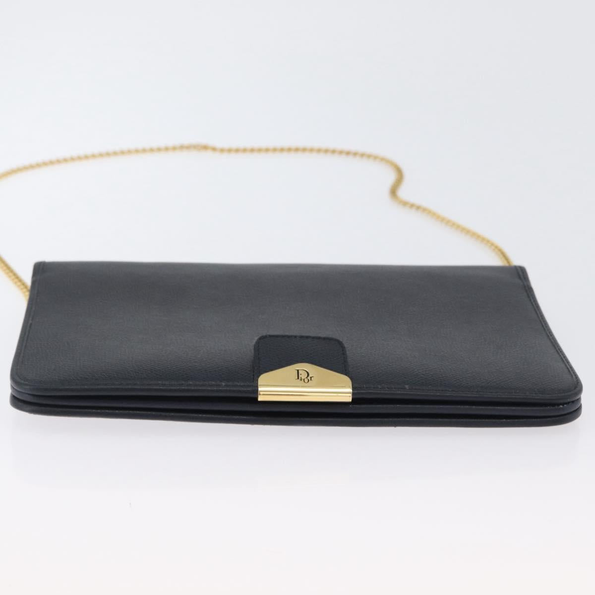 Christian Dior Honeycomb Canvas Chain Shoulder Bag PVC Navy Gold Auth BA10730