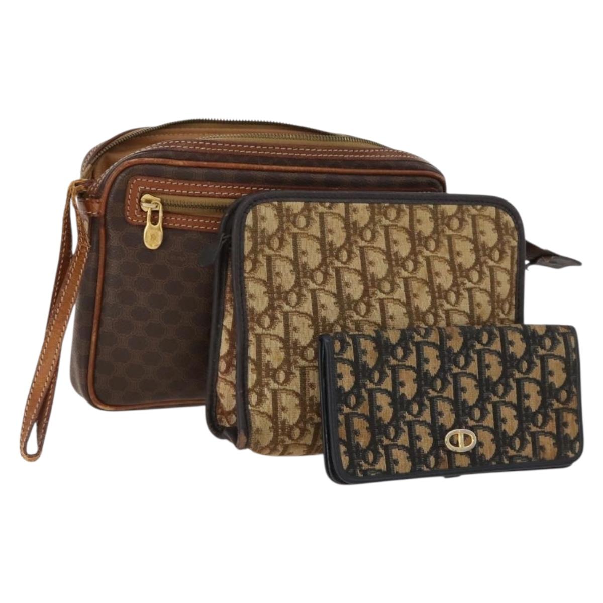 Christian Dior Celine Macadam Canvas Trotter Canvas Bag 3 Set Brown Auth BA10732