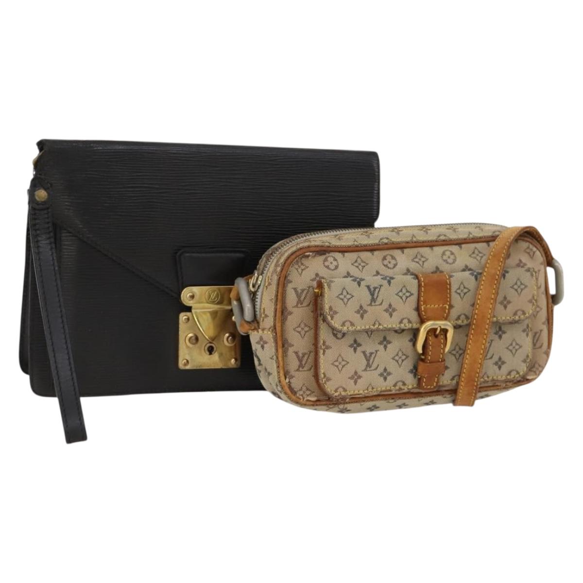 LOUIS VUITTON Monogram Mini Epi Shoulder Bag 2 Set Blue Black LV Auth BA10733