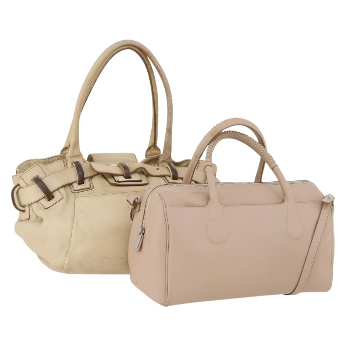 Salvatore Ferragamo Shoulder Bag Leather 2 Set Pink Beige Auth BA10738