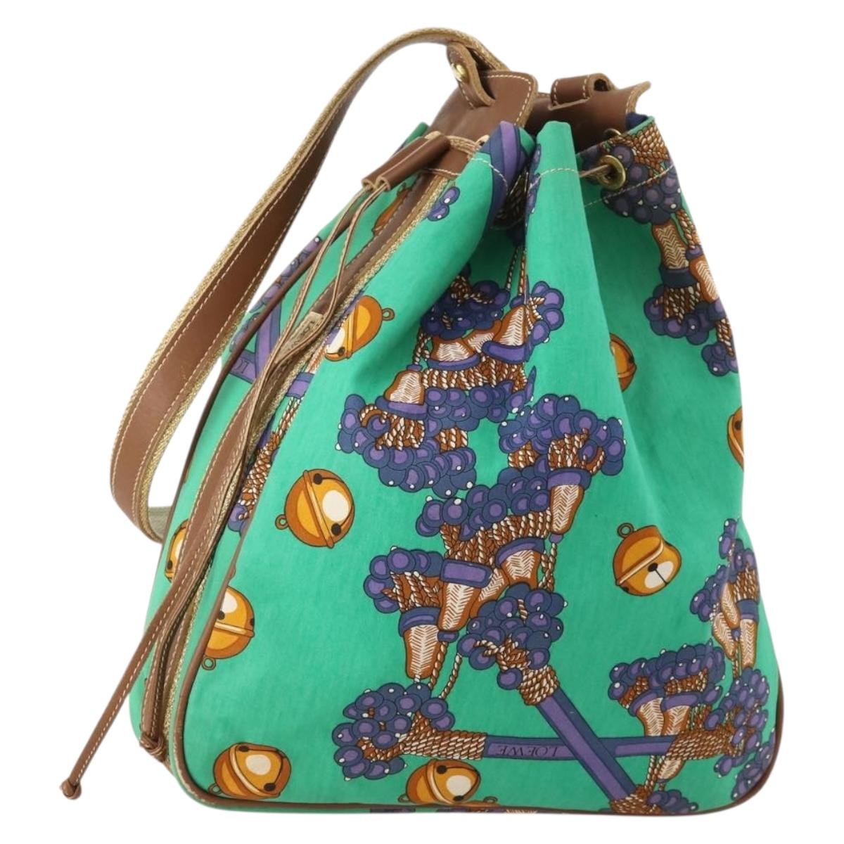 LOEWE Shoulder Bag Canvas Green Gold Auth BA10740