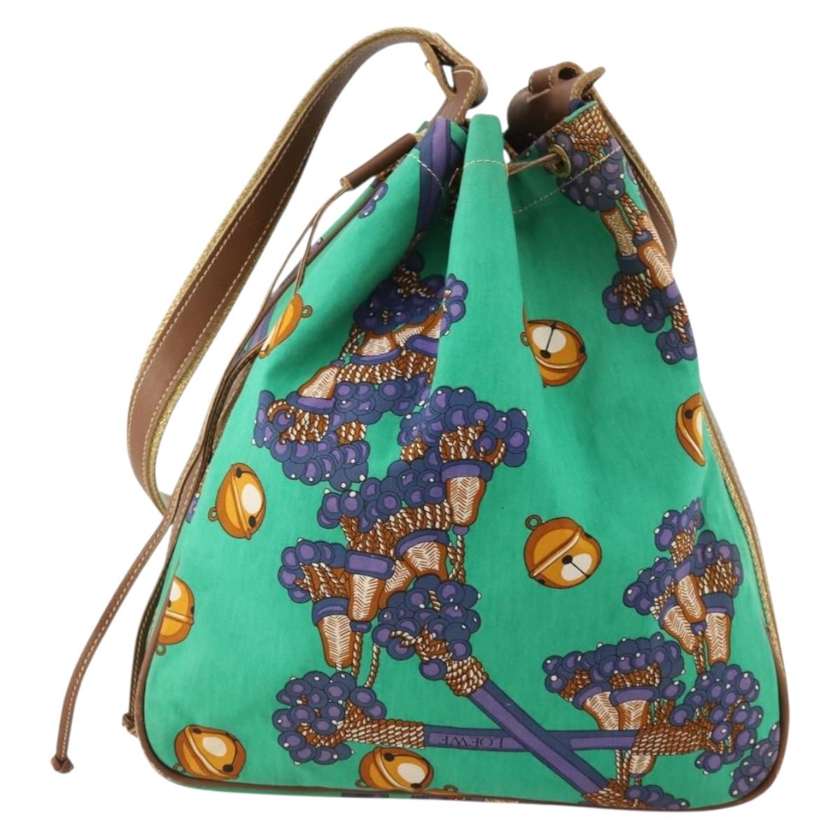 LOEWE Shoulder Bag Canvas Green Gold Auth BA10740