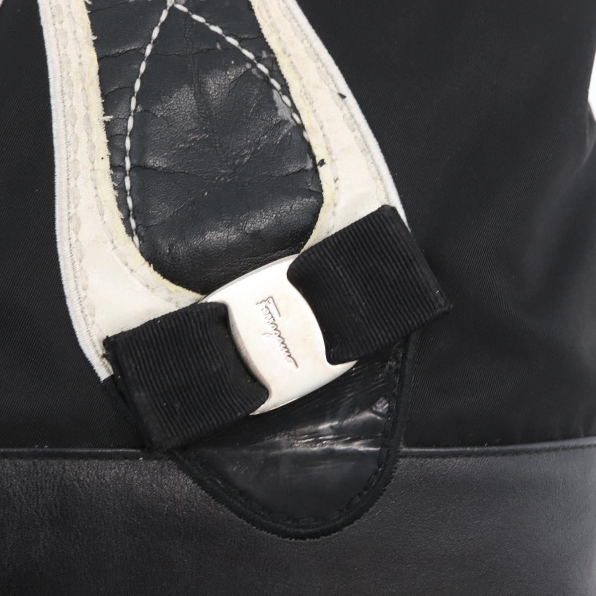 Salvatore Ferragamo Vala Tote Bag Nylon Black Silver Auth BA10741