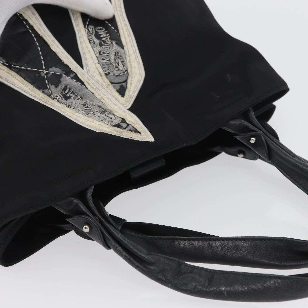 Salvatore Ferragamo Vala Tote Bag Nylon Black Silver Auth BA10741