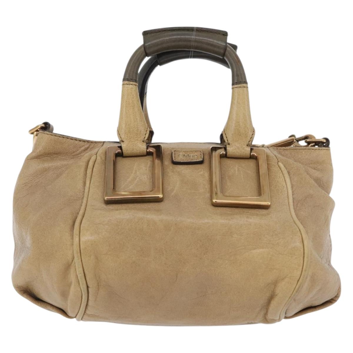 Chloe Etel Hand Bag Leather 2way Beige Gold Auth BA10742