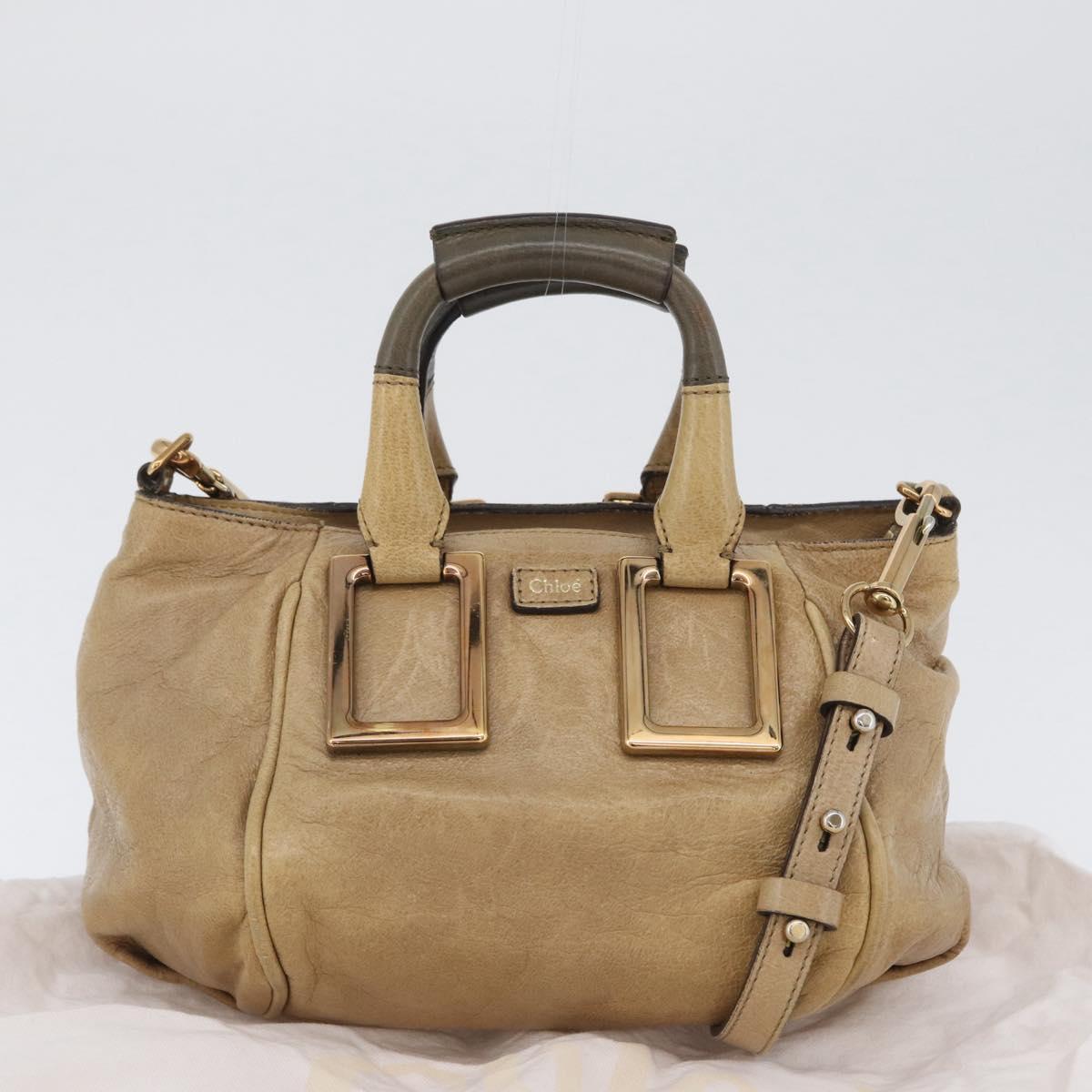 Chloe Etel Hand Bag Leather 2way Beige Gold Auth BA10742