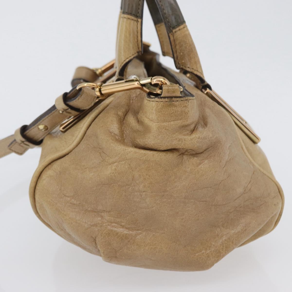 Chloe Etel Hand Bag Leather 2way Beige Gold Auth BA10742