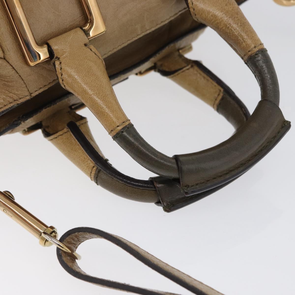 Chloe Etel Hand Bag Leather 2way Beige Gold Auth BA10742