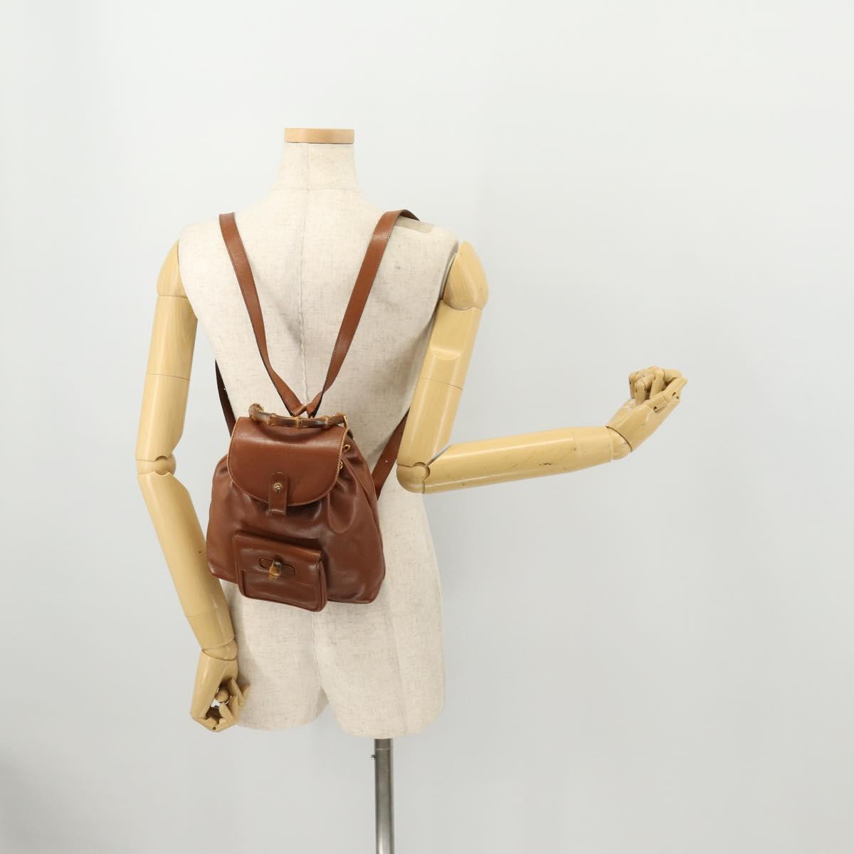 GUCCI Bamboo Backpack Leather Brown Gold 003 1705 0030 Auth BA10744