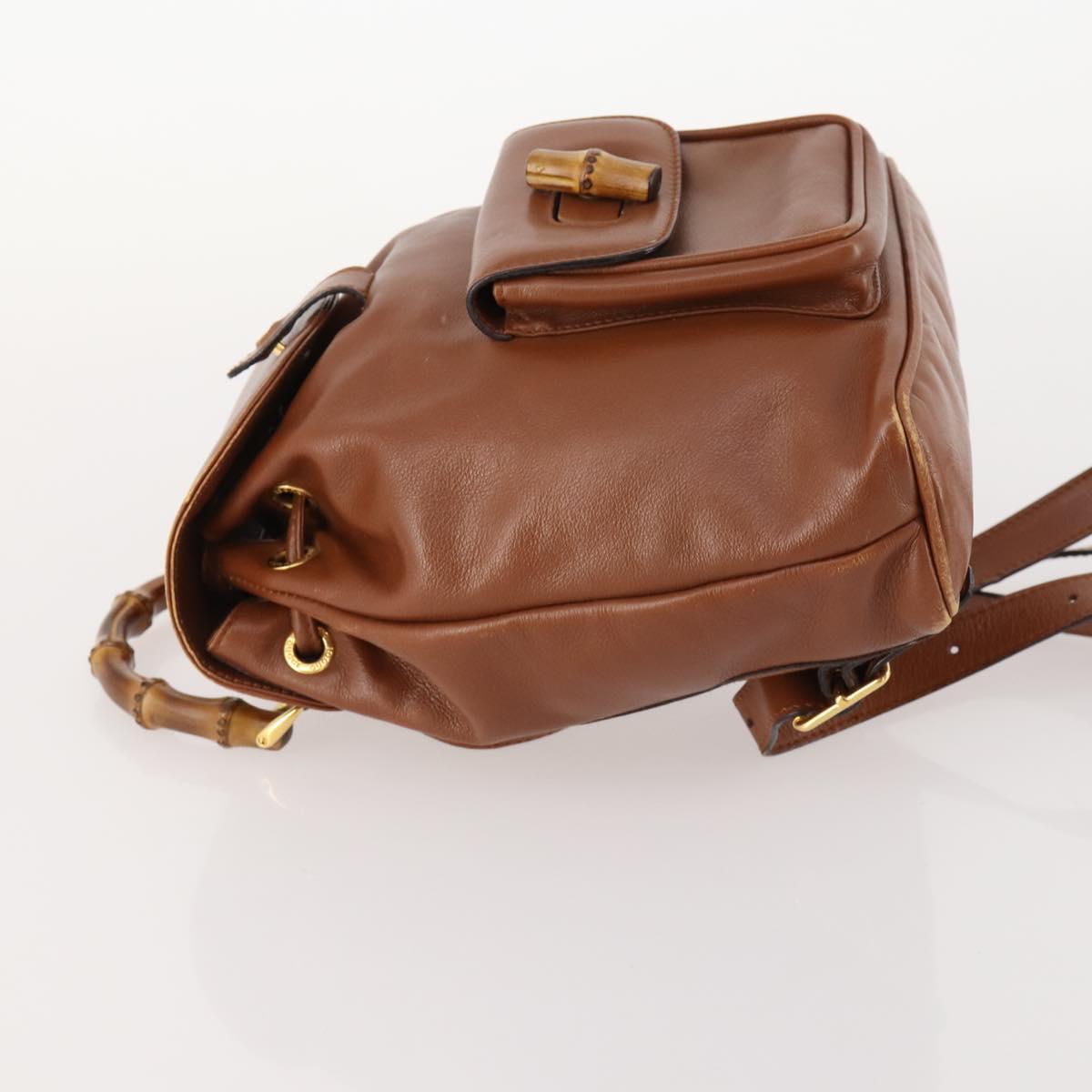GUCCI Bamboo Backpack Leather Brown Gold 003 1705 0030 Auth BA10744
