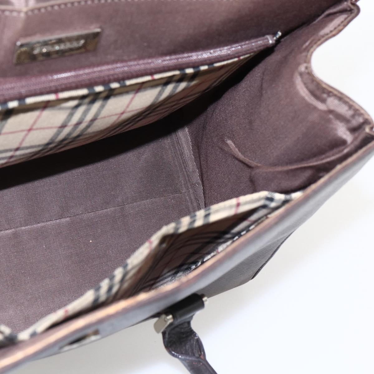BURBERRY Hand Bag Leather Brown Silver Auth BA10747