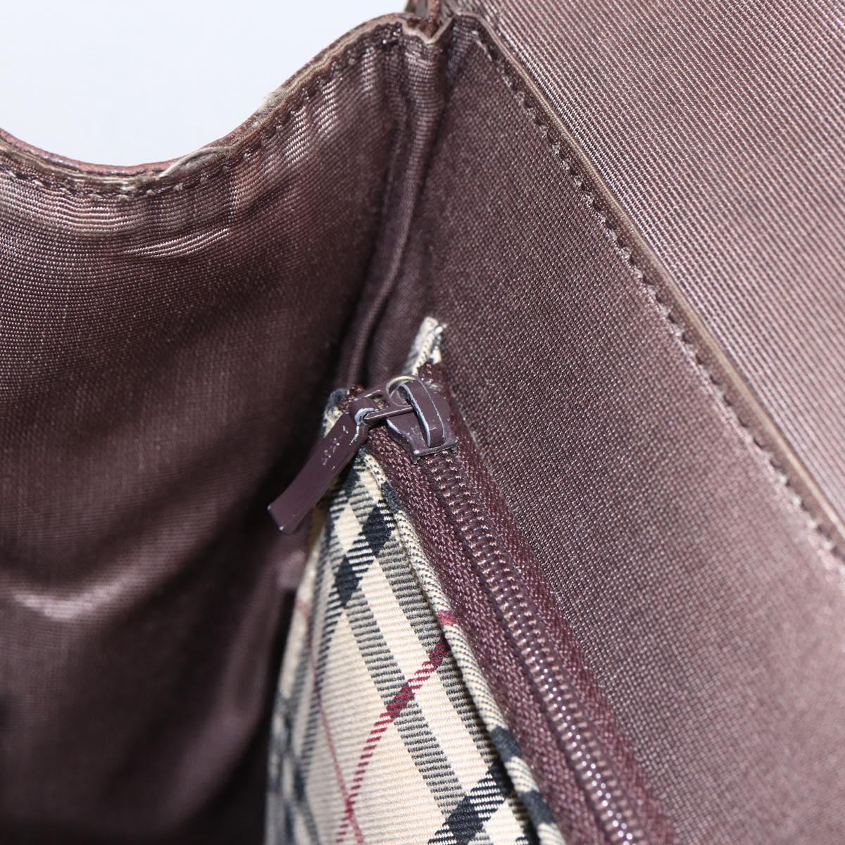 BURBERRY Hand Bag Leather Brown Silver Auth BA10747