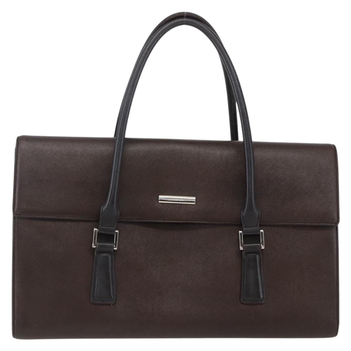 BURBERRY Hand Bag Leather Brown Silver Auth BA10747