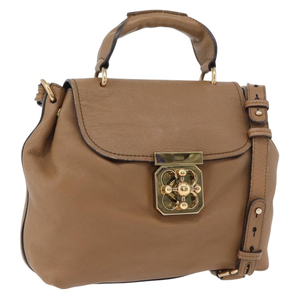 Chloe Elise Hand Bag Leather 2way Brown Gold Auth BA10748