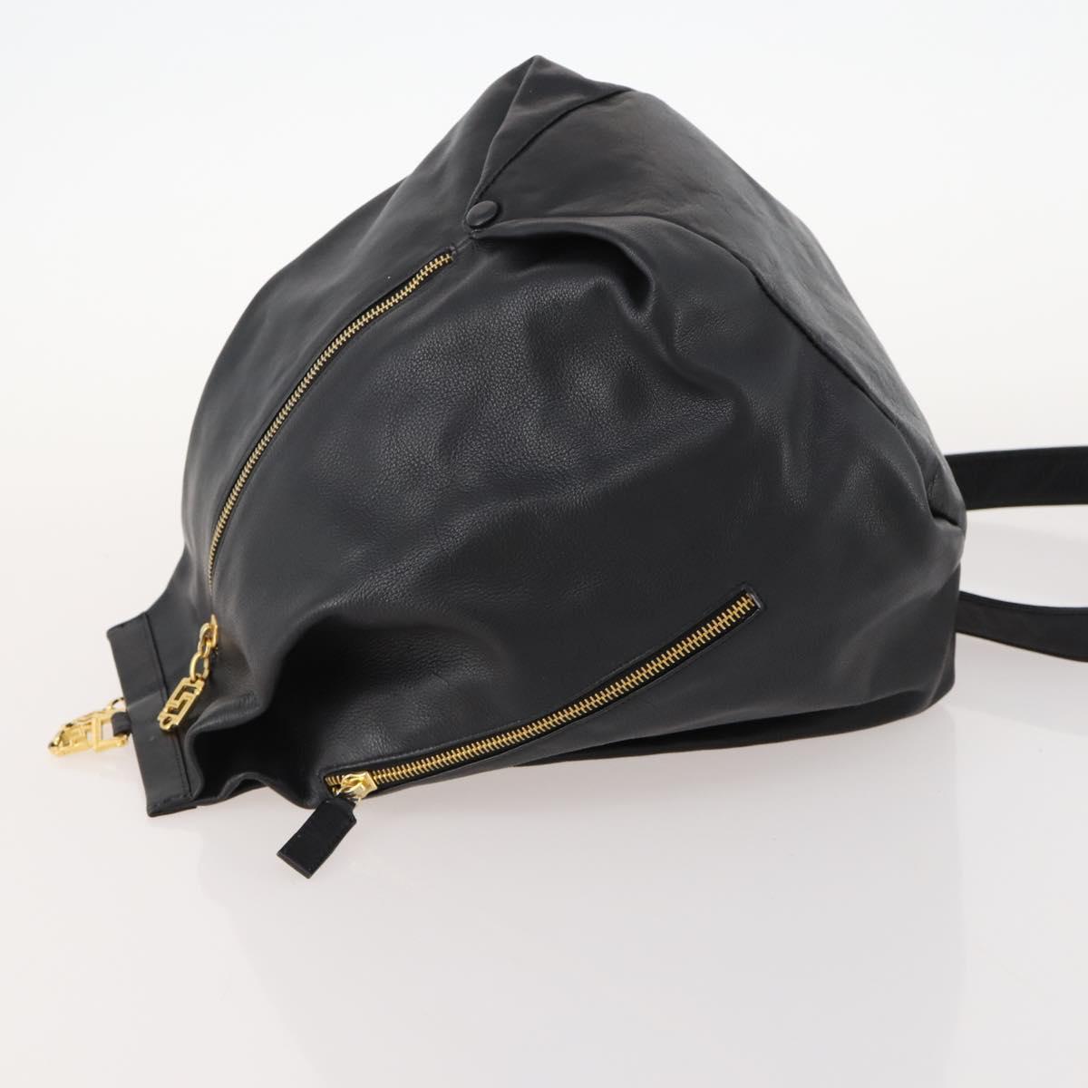 Gianni Versace Shoulder Bag Leather Black Gold Auth BA10749