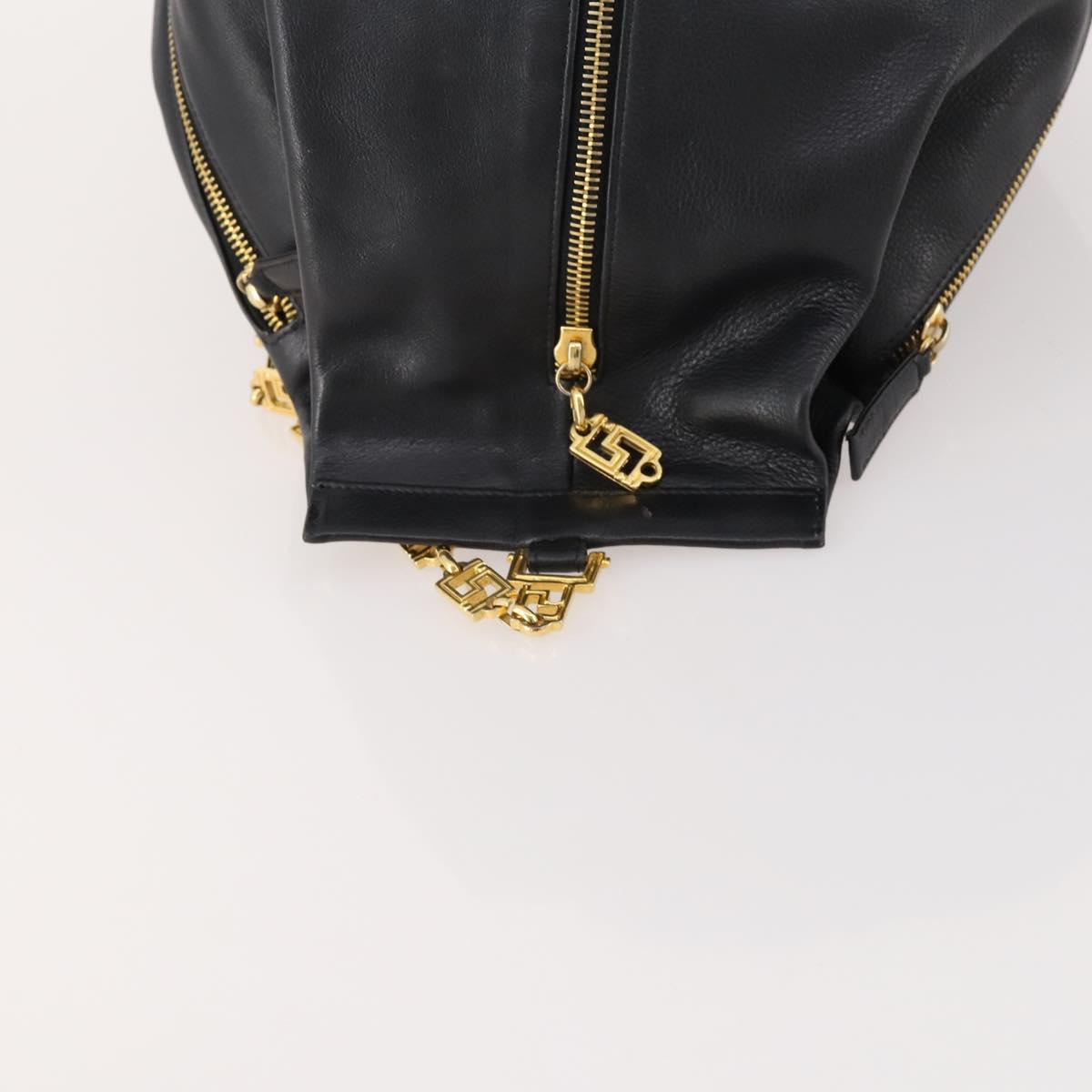 Gianni Versace Shoulder Bag Leather Black Gold Auth BA10749