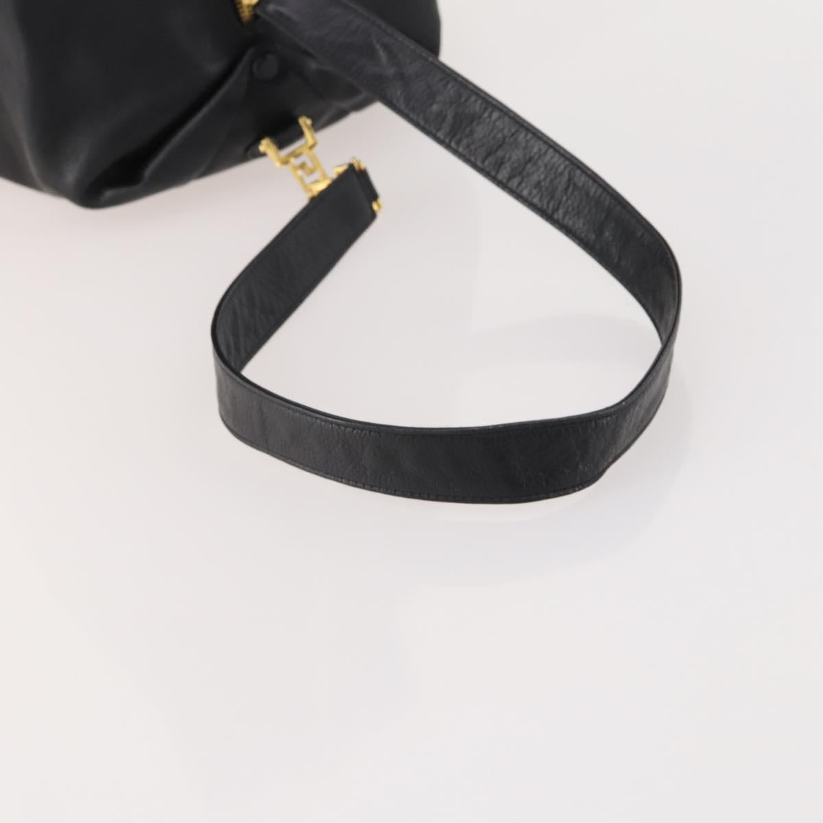Gianni Versace Shoulder Bag Leather Black Gold Auth BA10749