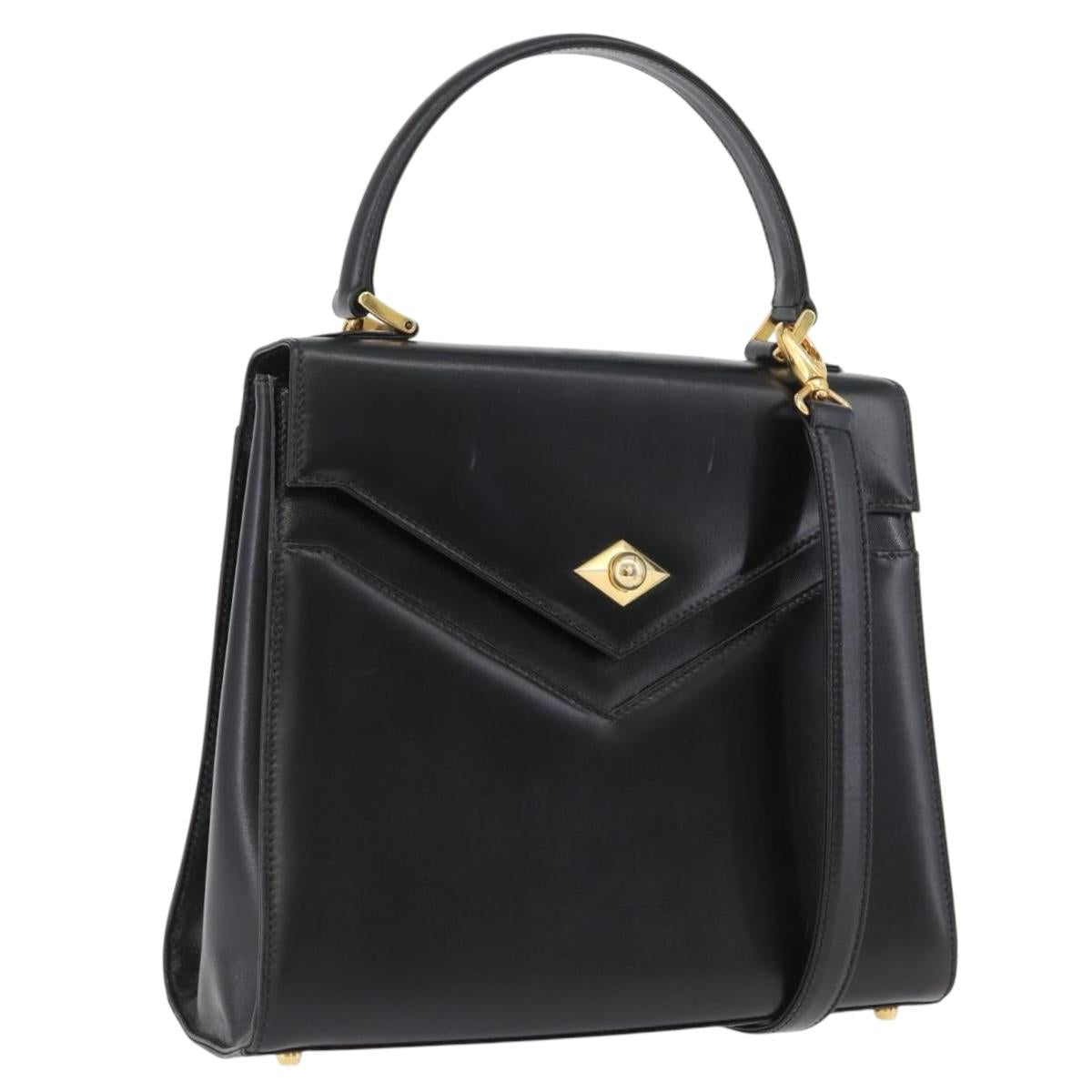 BALLY Hand Bag Leather 2way Black Gold Auth BA10754