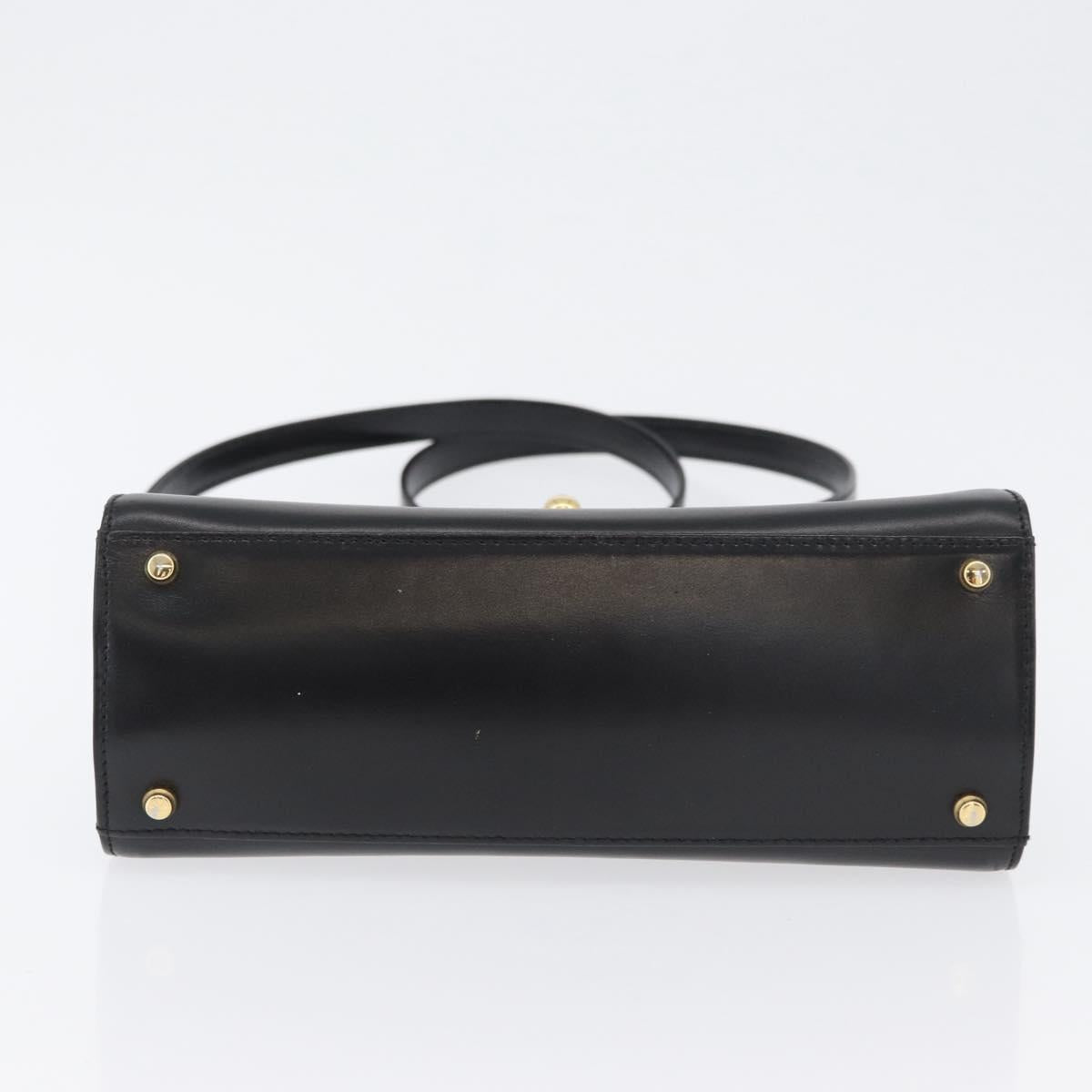 BALLY Hand Bag Leather 2way Black Gold Auth BA10754