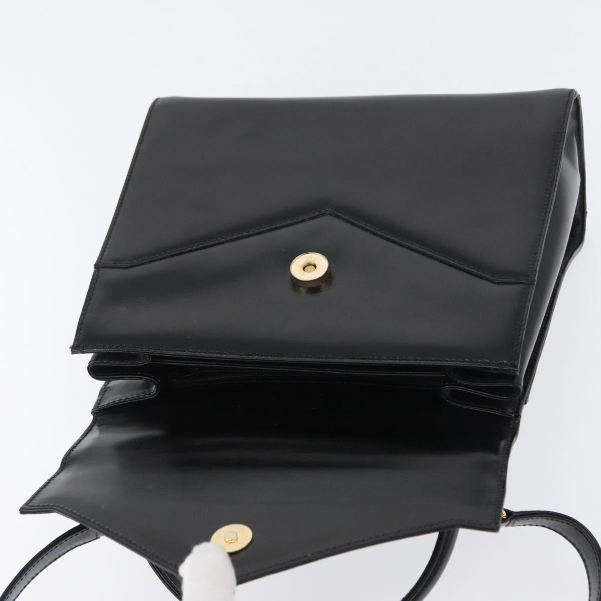 BALLY Hand Bag Leather 2way Black Gold Auth BA10754