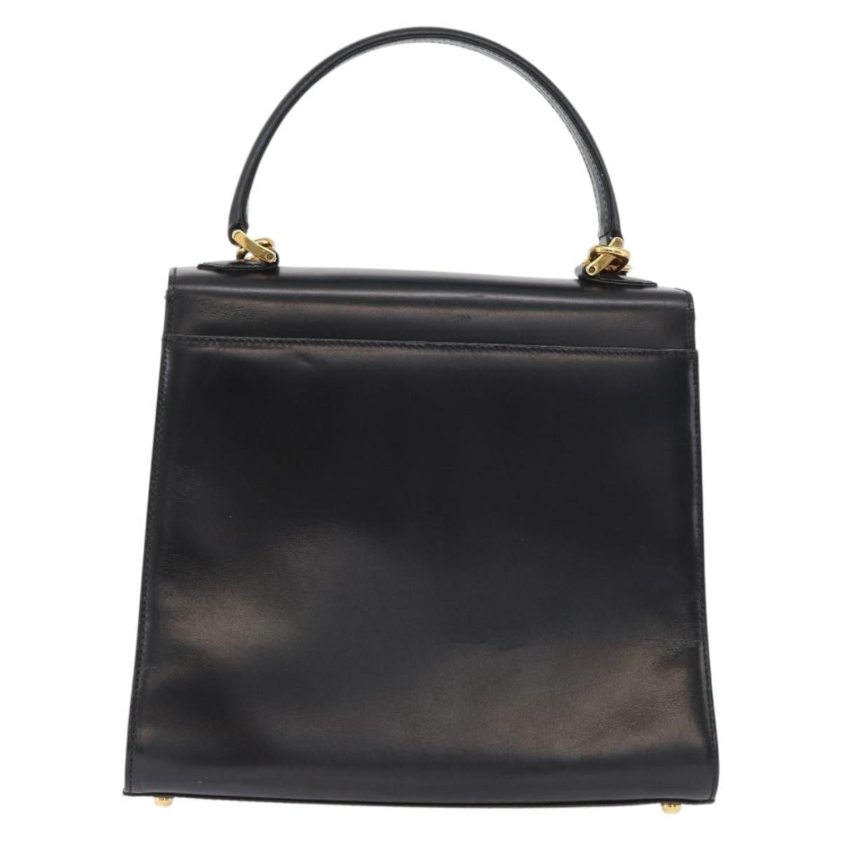 BALLY Hand Bag Leather 2way Black Gold Auth BA10754