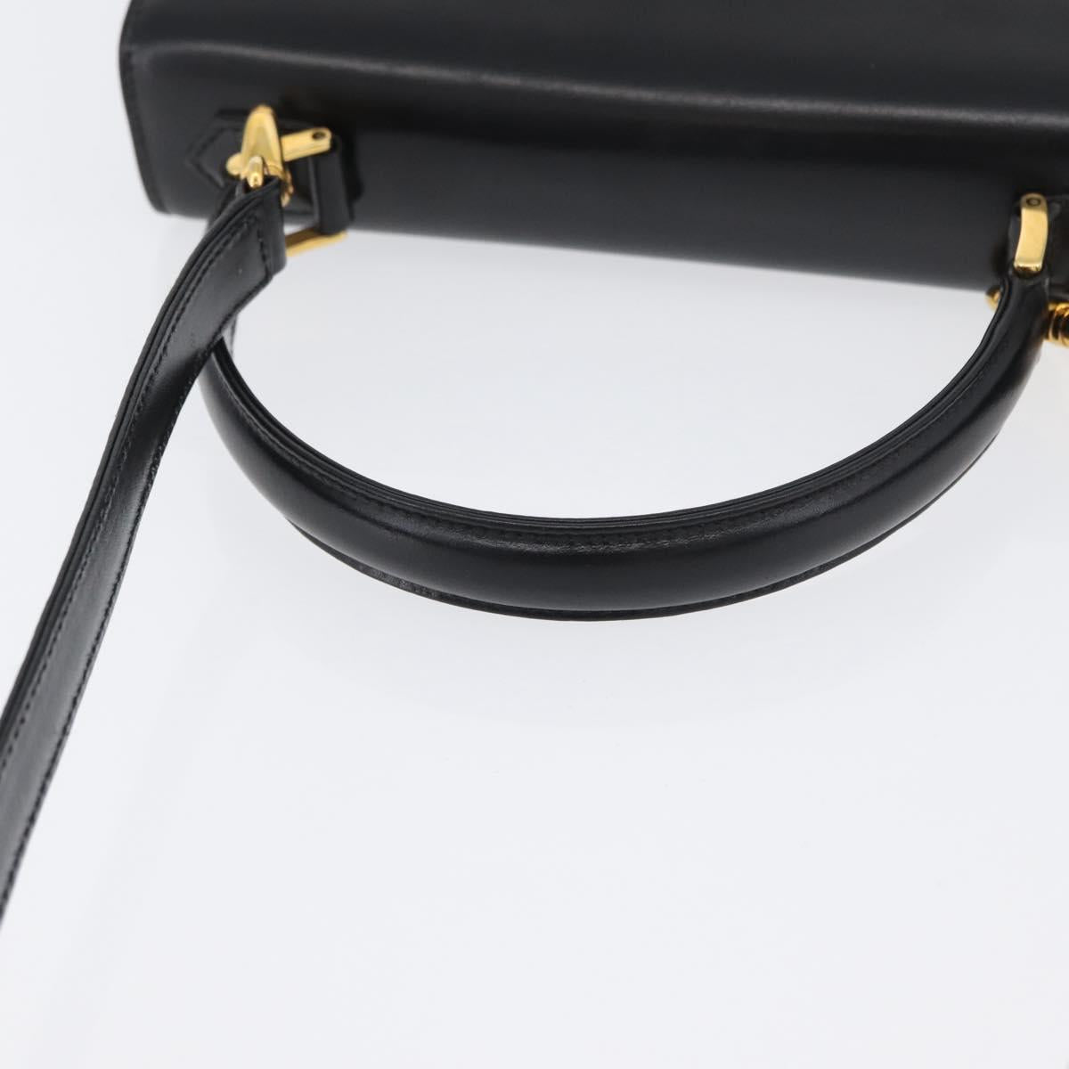 BALLY Hand Bag Leather 2way Black Gold Auth BA10754