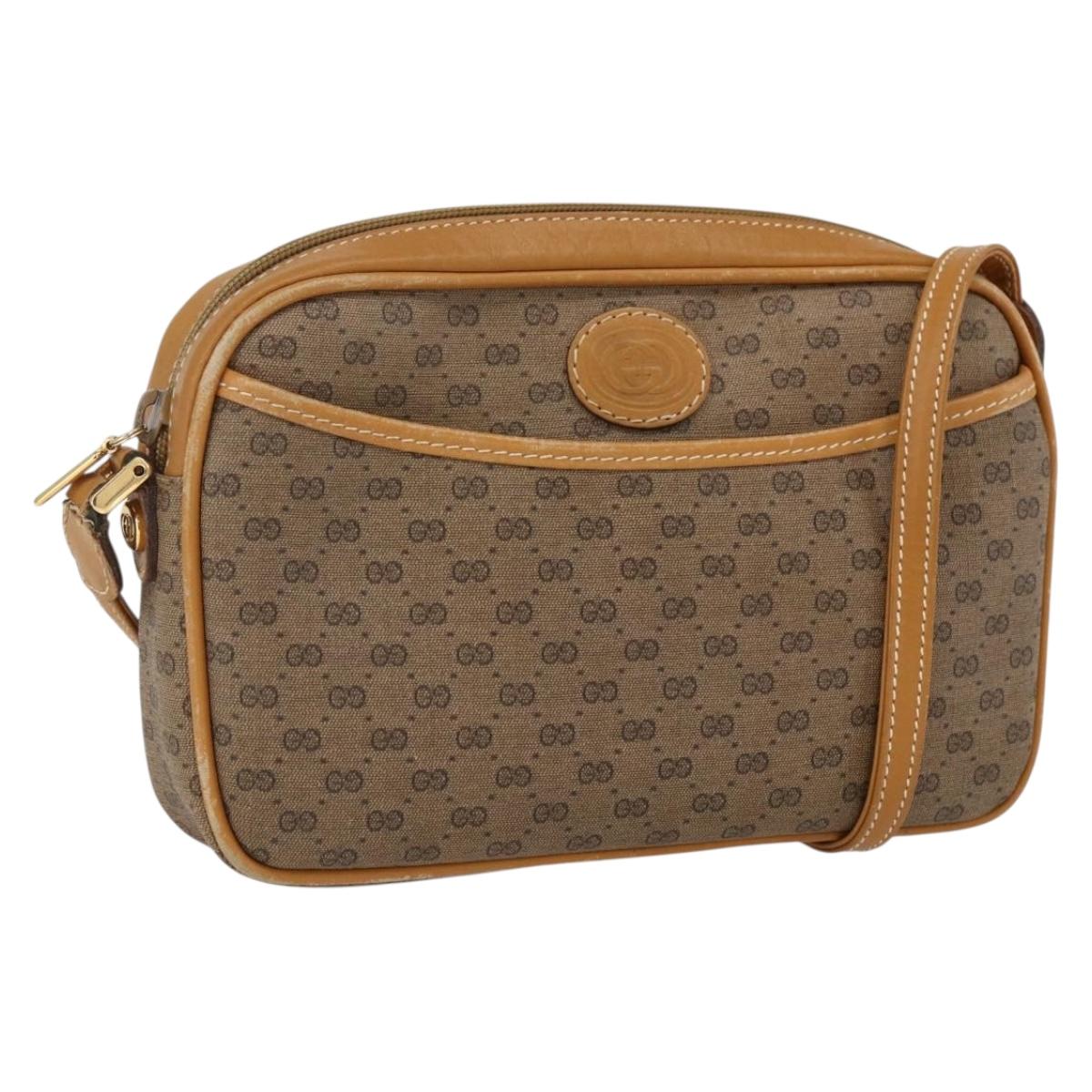 GUCCI Micro GG Supreme Shoulder Bag PVC Beige Gold Auth BA10759