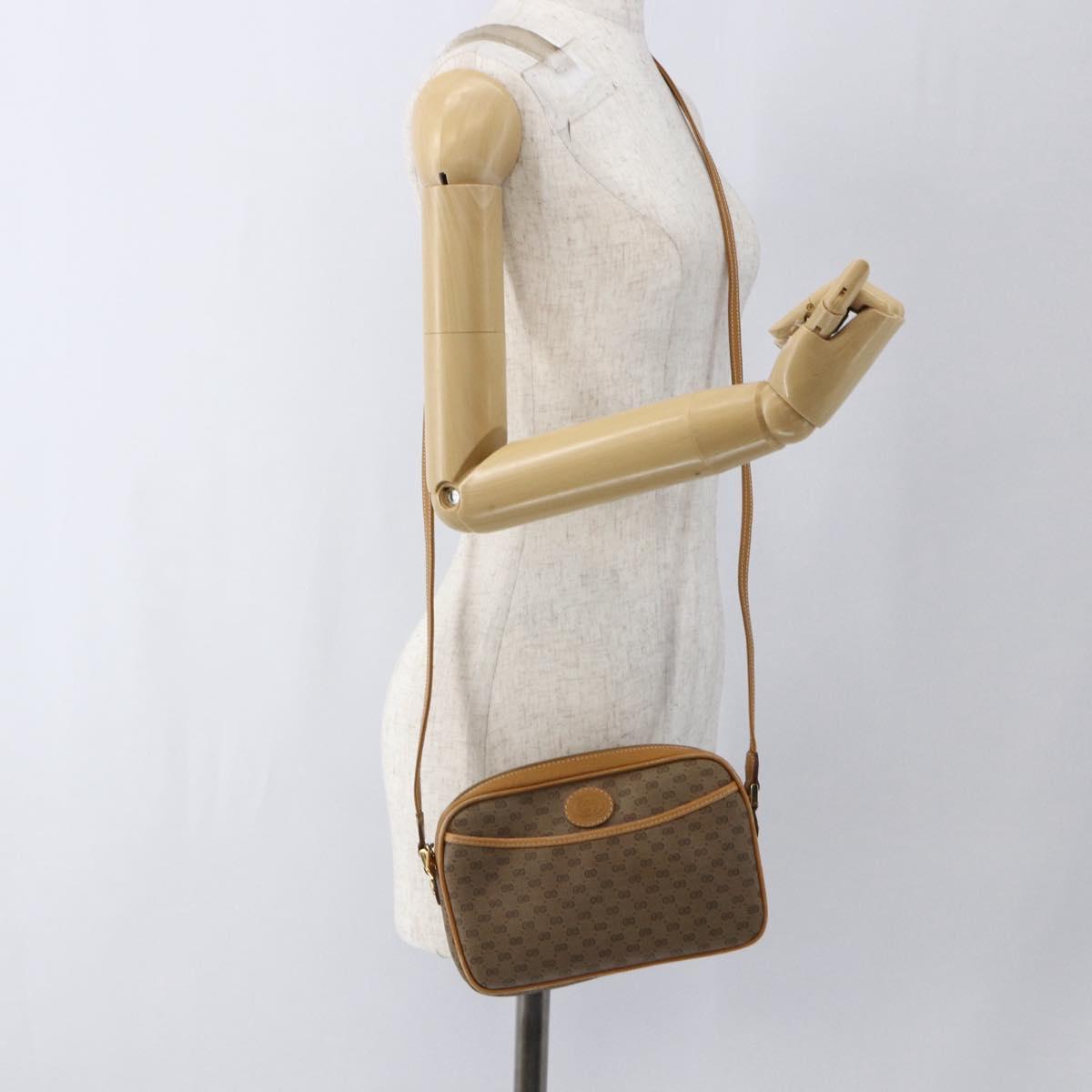 GUCCI Micro GG Supreme Shoulder Bag PVC Beige Gold Auth BA10759
