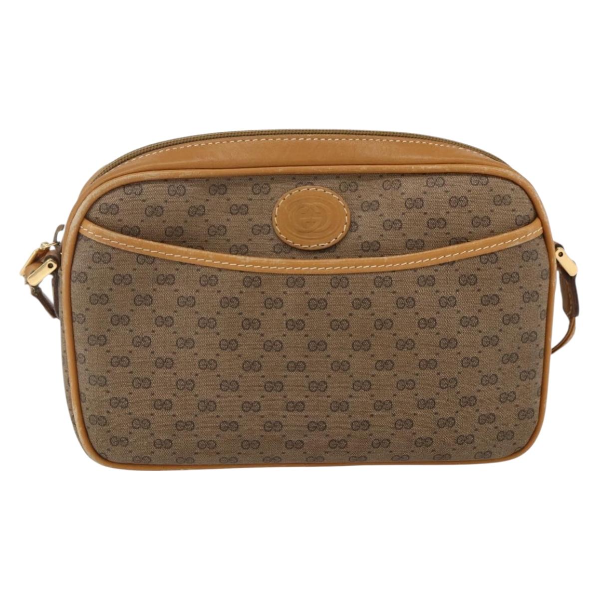 GUCCI Micro GG Supreme Shoulder Bag PVC Beige Gold Auth BA10759